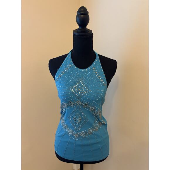 Cache Aqua Blue Y2K Halter Top Size Medium Sleeveless - Picture 1 of 3